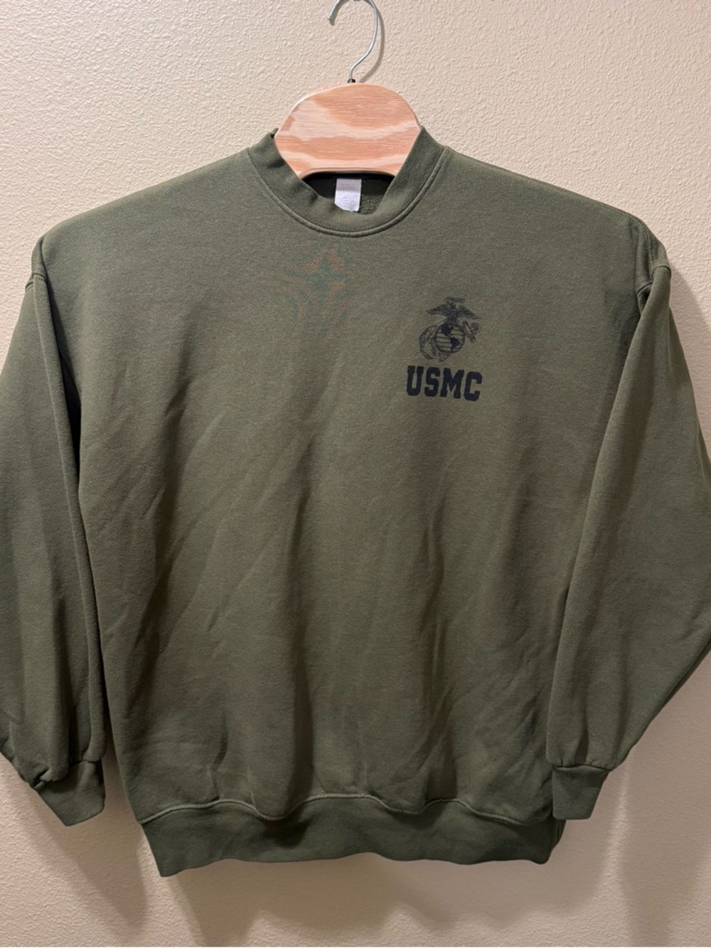Men’s XXL Vintage USMC Marine Corps Olive Green Crewneck Pullover Sweater